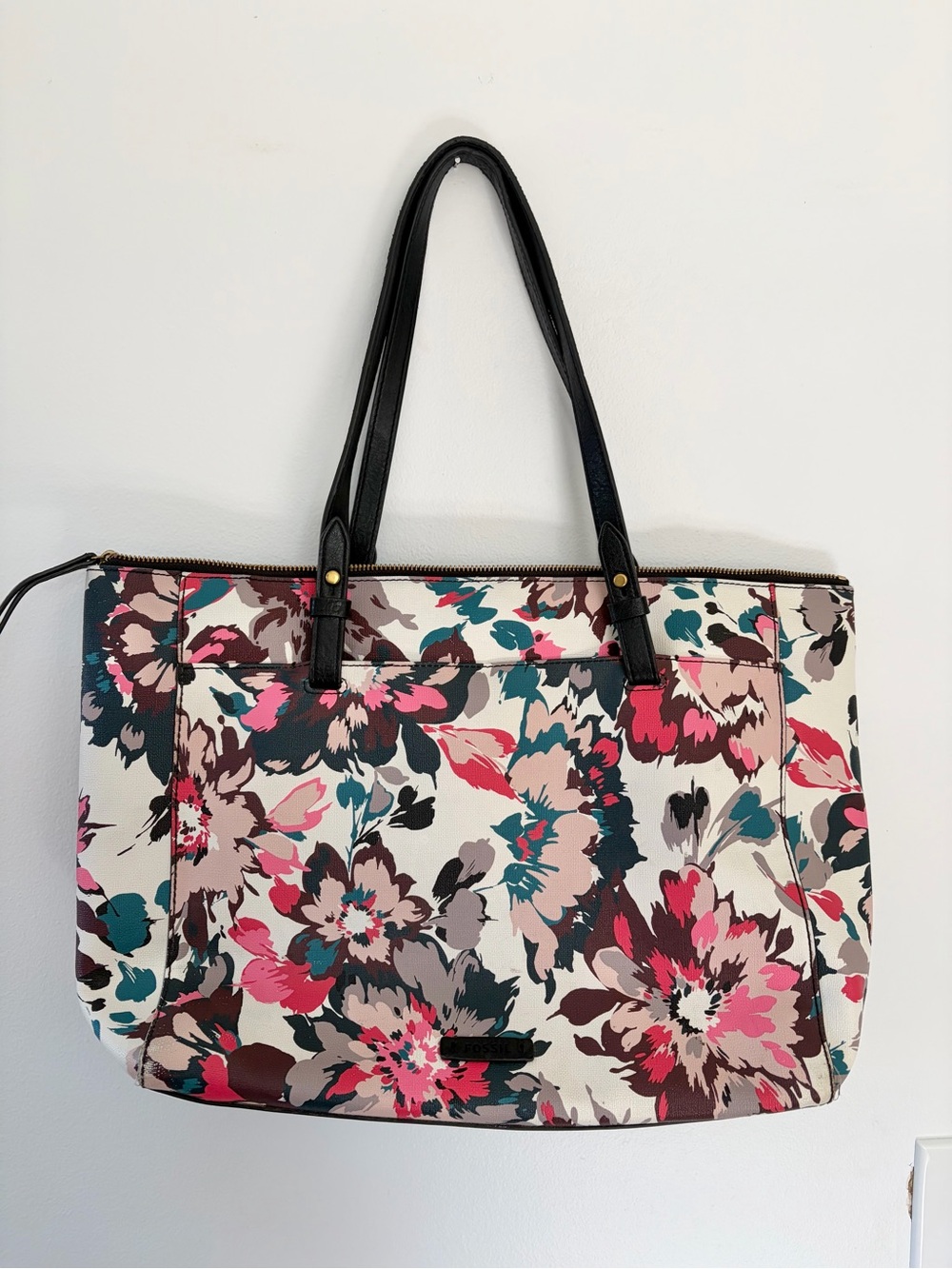 Fossil Pink Floral Zipper Top Bag